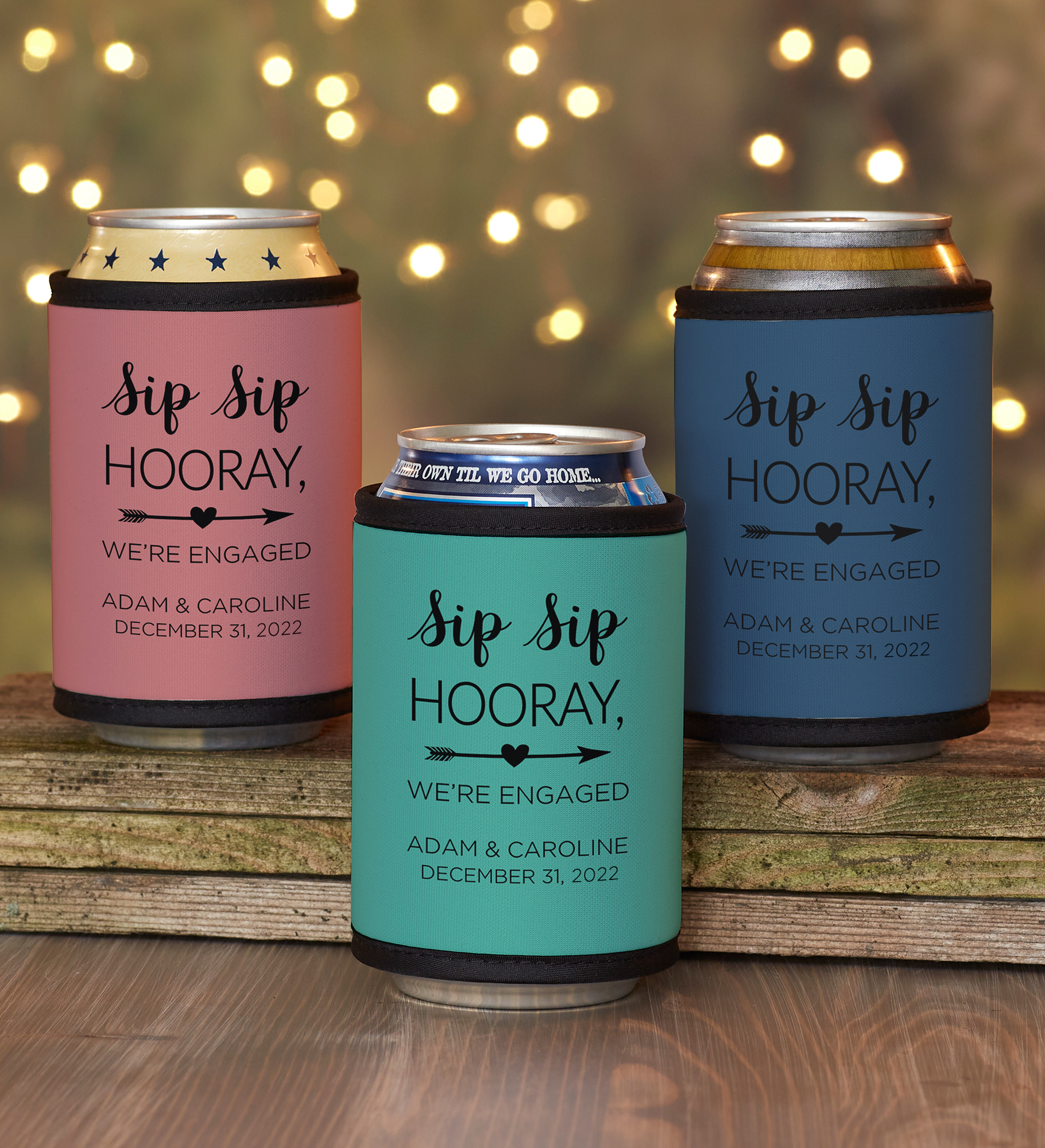 Sip Sip Hooray Personalized Engagement Can & Bottle Wrap